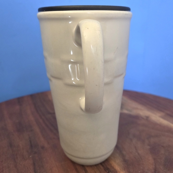 Longaberger Woven Traditions Travel Mug Ivory (Cream) w/Black Lid ~6.5" RETIRED - Picture 4 of 13